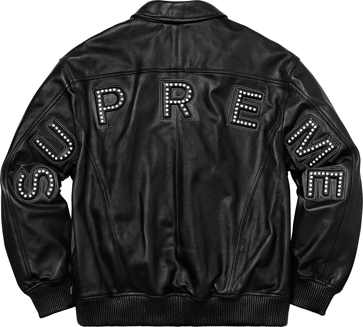 Supreme studded arc 2024 logo leather jacket