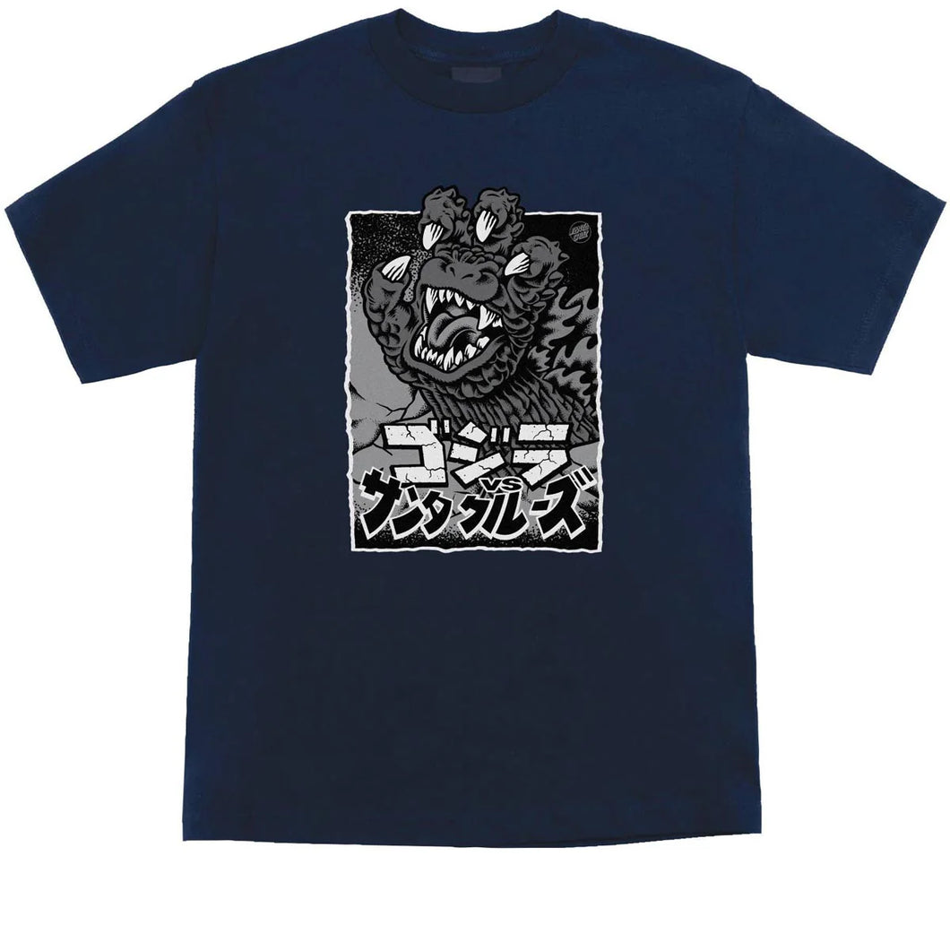 Santa Cruz Godzilla Hand Front Tee Navy