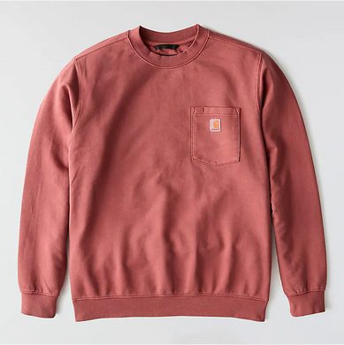Carhartt Garment Dye Crewneck Pocket Sweatshirt Dark Spice Red Color