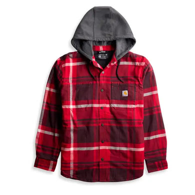 Carhartt Rugged Flex® Relaxed Fit Flannel Fleece Lined Hooded Shirt Jac Industry Red