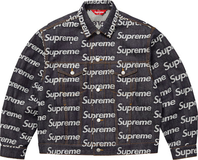 Supreme Jacquard Logos Denim Trucker Jacket Rigid Indigo