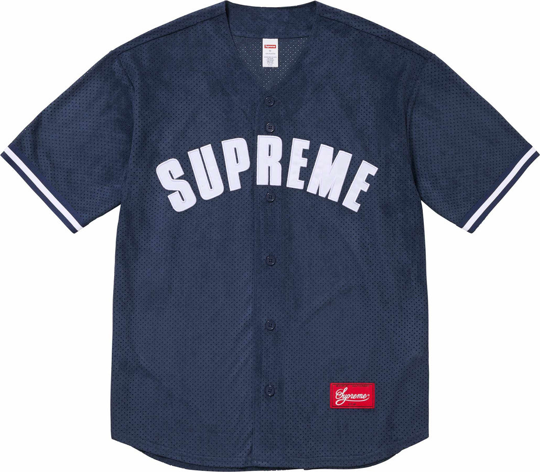 Supreme Ultrasuede Mesh Baseball Jersey Navy