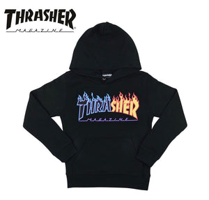 Thrasher Japan Kids Split Flame Logo Hooded Sweatshirt Black
