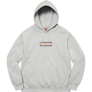 Supreme Burberry Box Logo Hooded Sweatshirt Grey
