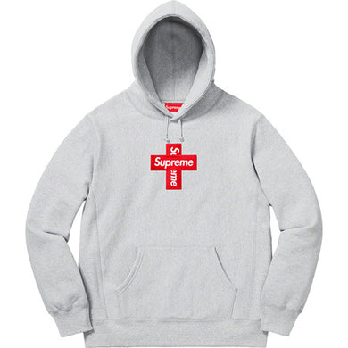 Supreme Cross Box Logo Hooded Sweater Grey